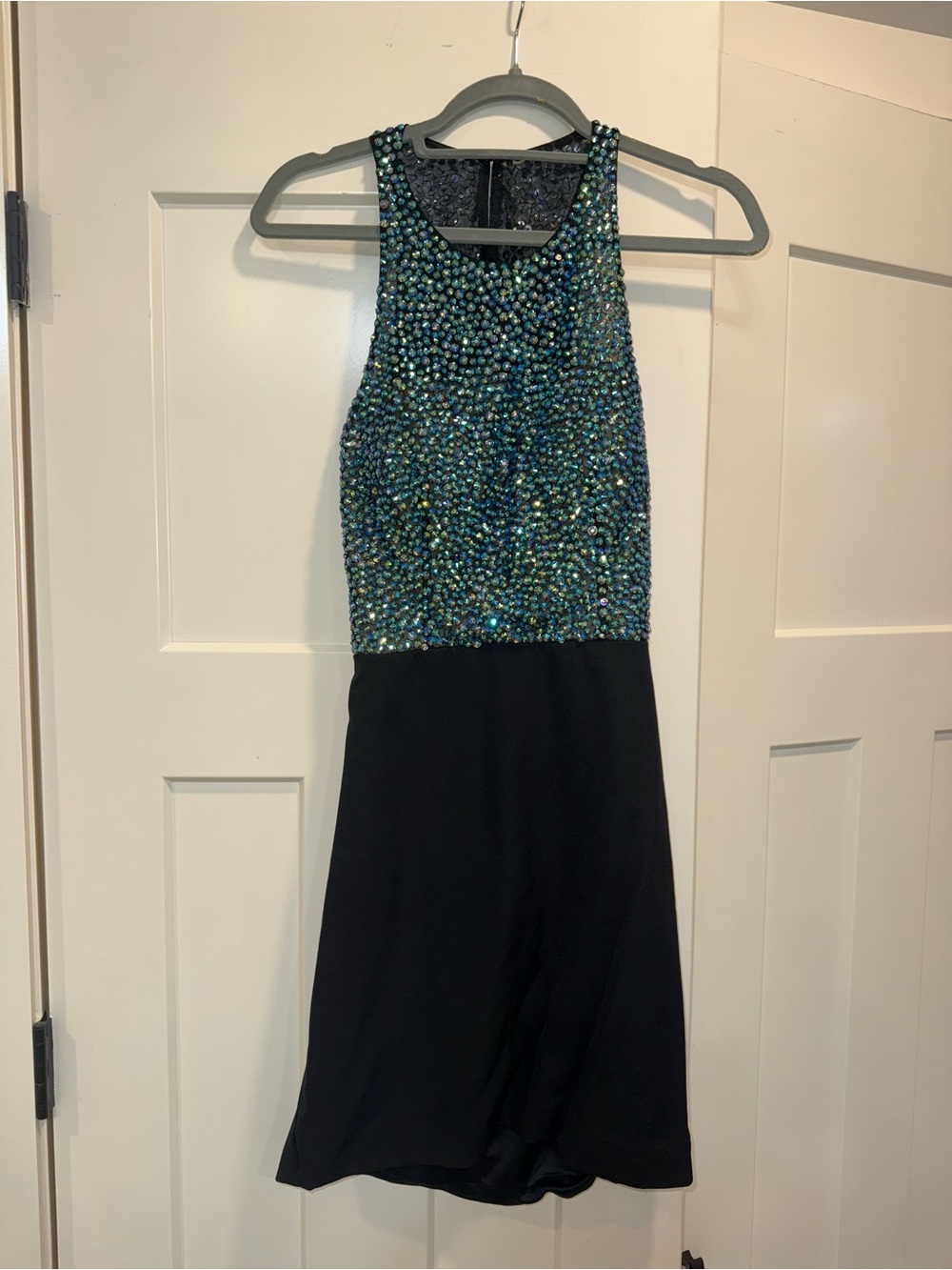 Vienna Prom Beaded Teal and Black High-Neck Dress